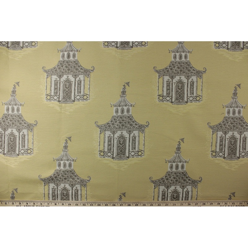 Robert Allen Pagoda Chinoiserie Jacquard Fabric in Gold Leaf