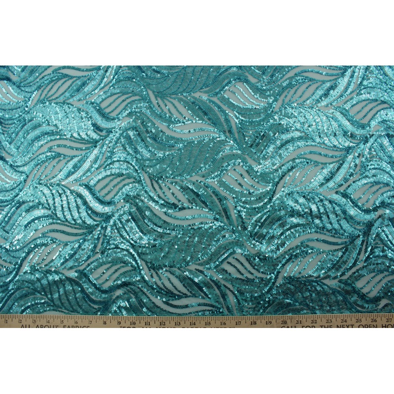 Sequined Aqua Garden in Sky Blue