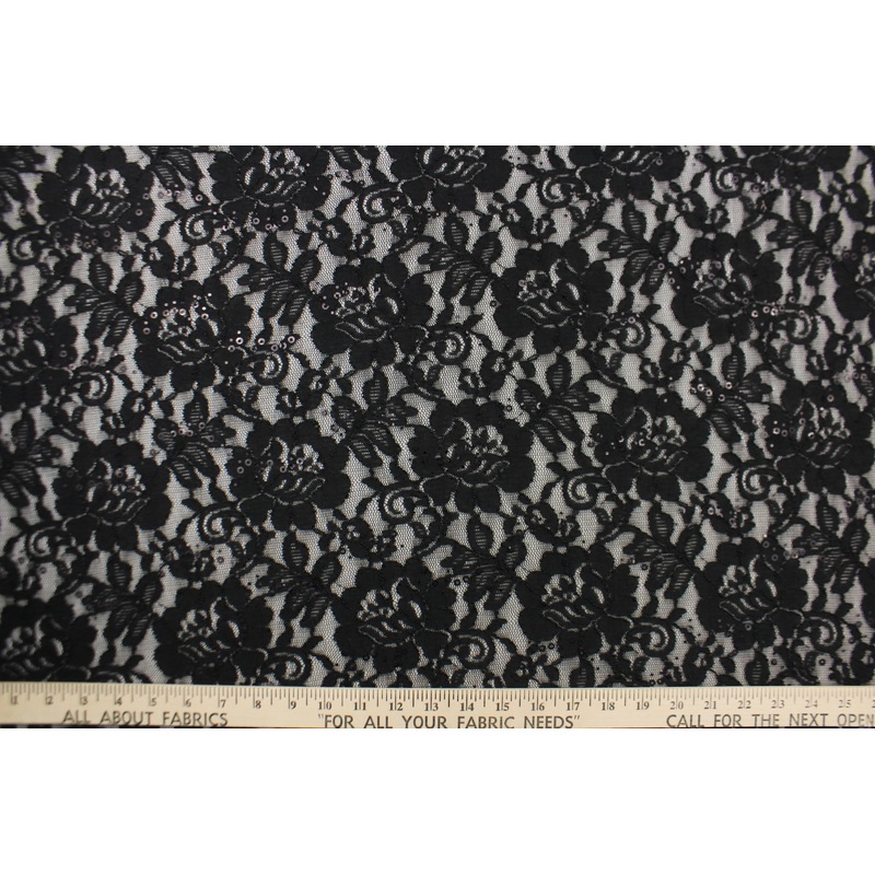 Stretch Lace Fabric in Sequin Black