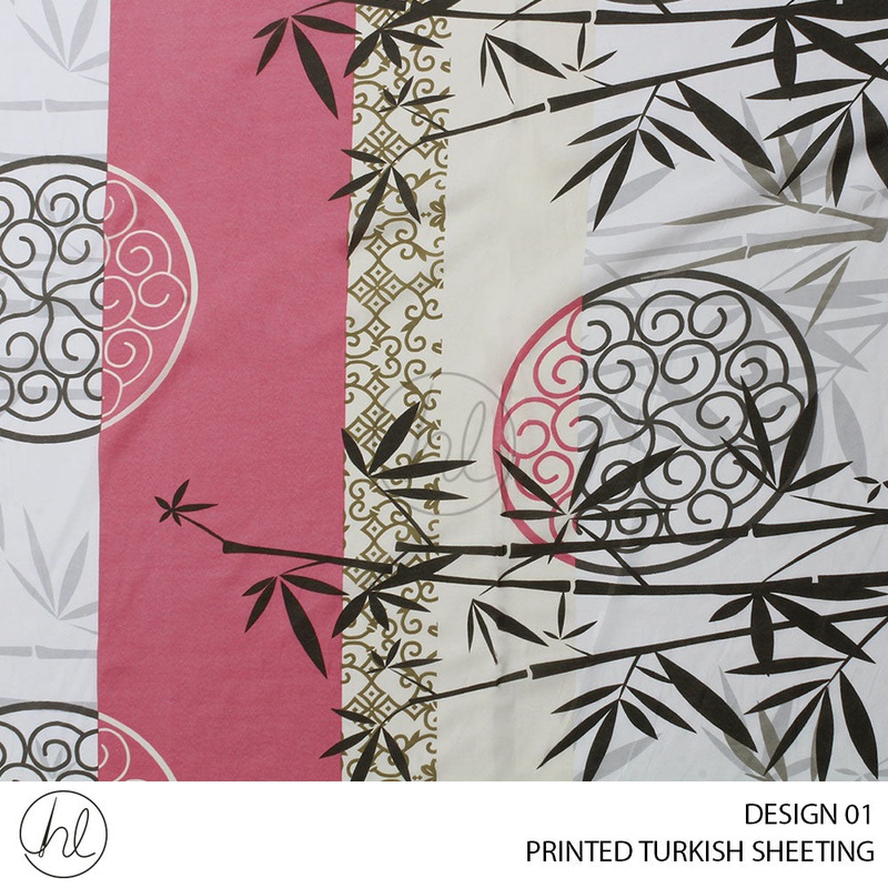 PRINTED TURKISH SHEETING 51 DESIGN 01 BAMBU PEMBE 240CM WIDE PER M