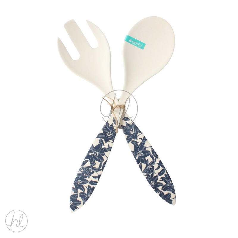SALAD SERVER BAMBOO FLORAL 2PC CREAM FREE