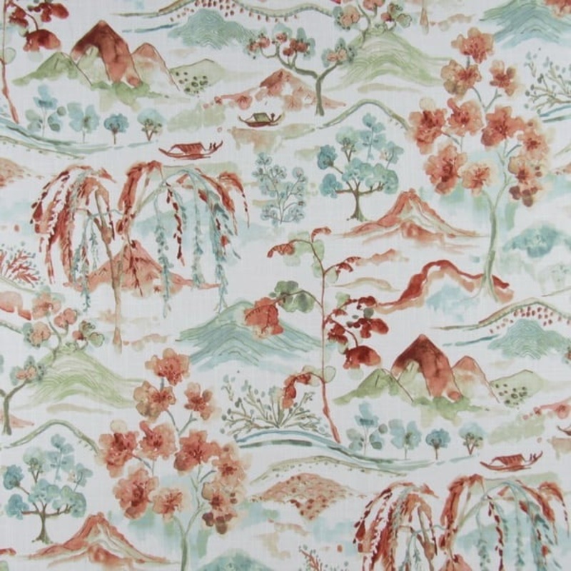 Belle Maison Willa Chinoiserie Toile Fabric in Clay