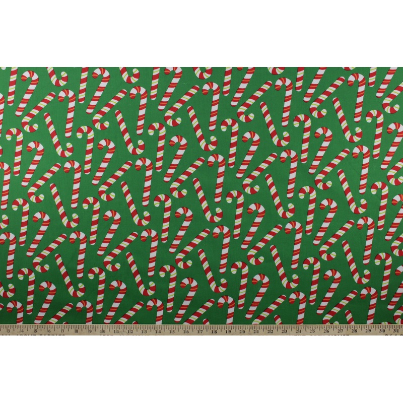 Candy Cane Christmas Fabric in Green