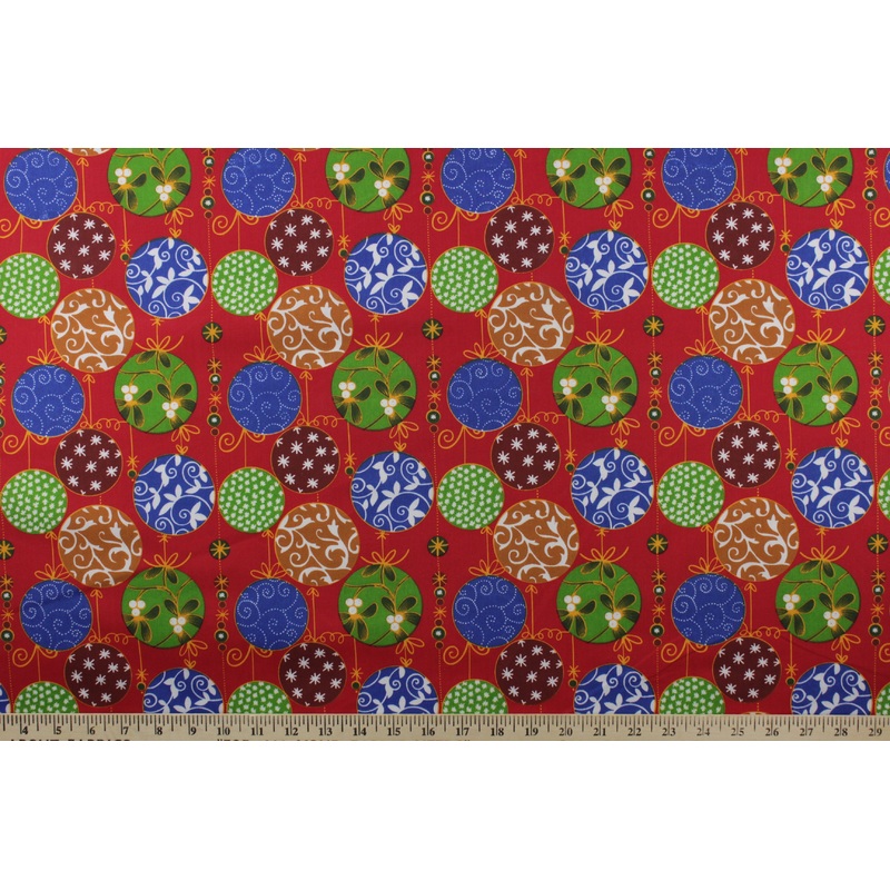 Christmas Ornaments Adornments Fabric in Red