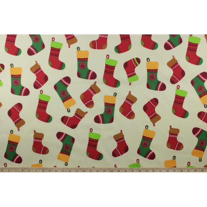 Christmas Stockings Fabric in Cream