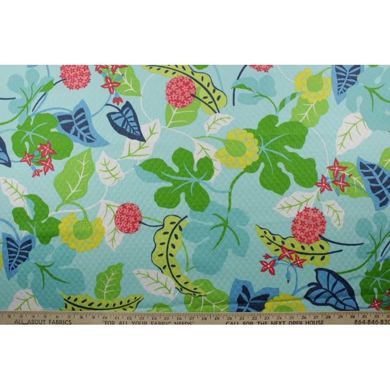 Robert Allen Baja Floral Indoor/Outdoor Matelass Fabric in Turquoise