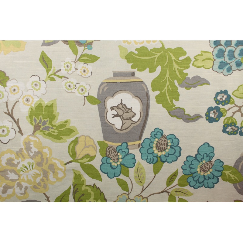 Vy Chinoiserie Fabric in Aqua by Vern Yip