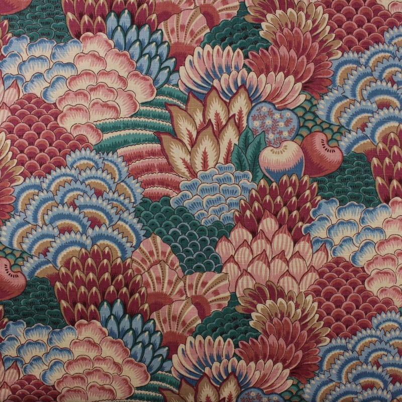 Jay Yang Floral Garden Chintz Fabric in Burgundy