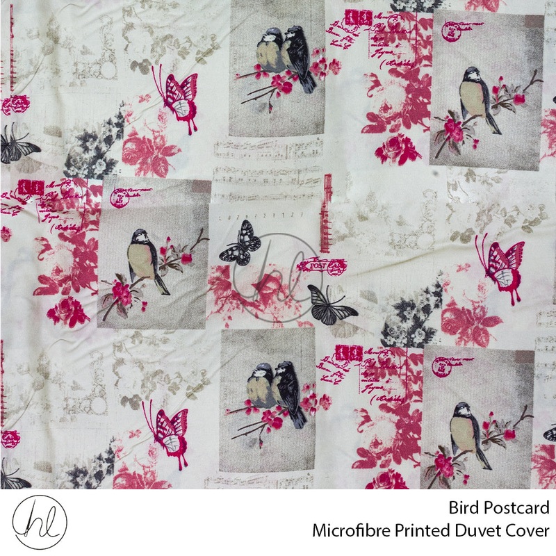 Microfibre Printed Duvet Cover Bird Postcard Pink Double