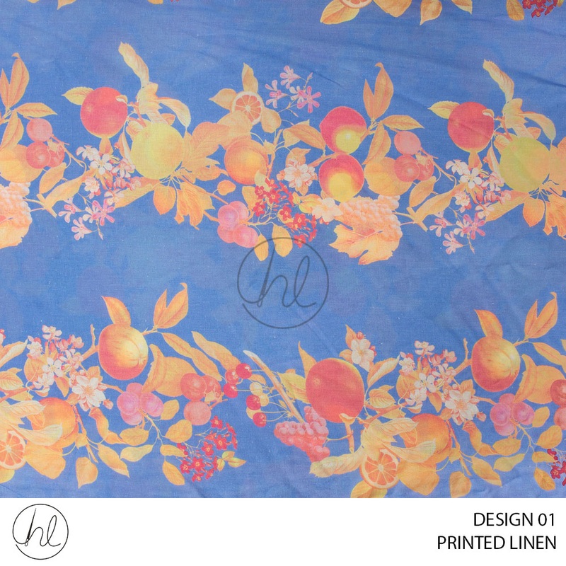 Printed Linen 51 Blue Design 01 150cm Per M