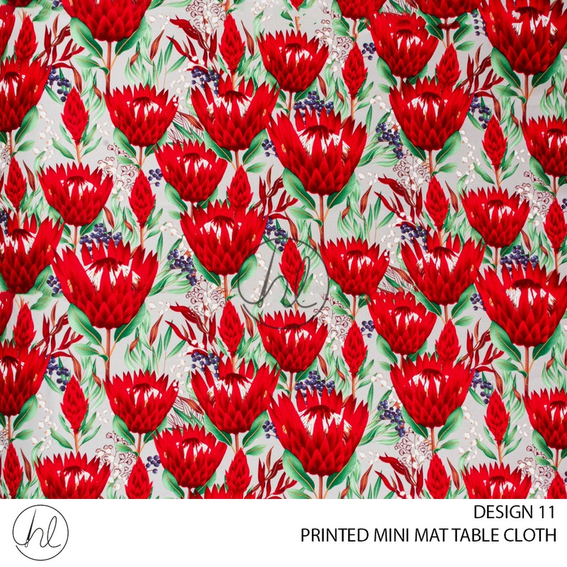 PRINTED MINI MATT TABLE CLOTH LJ RED/LGREY/FYNBOS 145X250