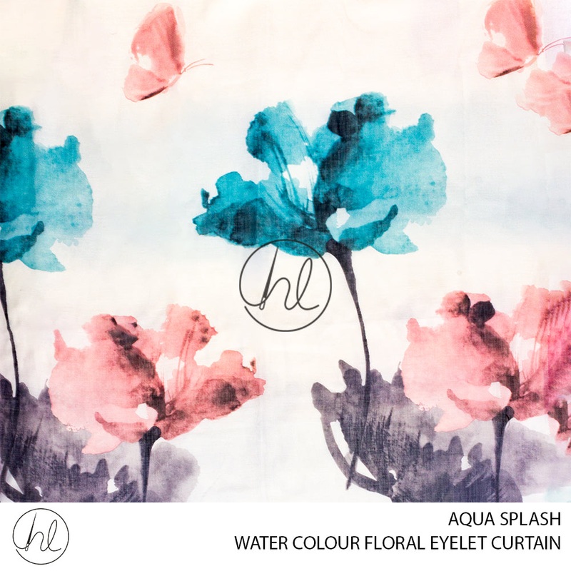 EYELET READY-MADE CURTAIN WATER COLOUR FLORALS AQUA SPLASH225X220CM