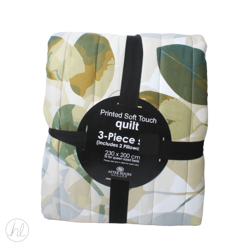 QUILT PEACH SKIN 3PCE OLIVE 230X200 FREE