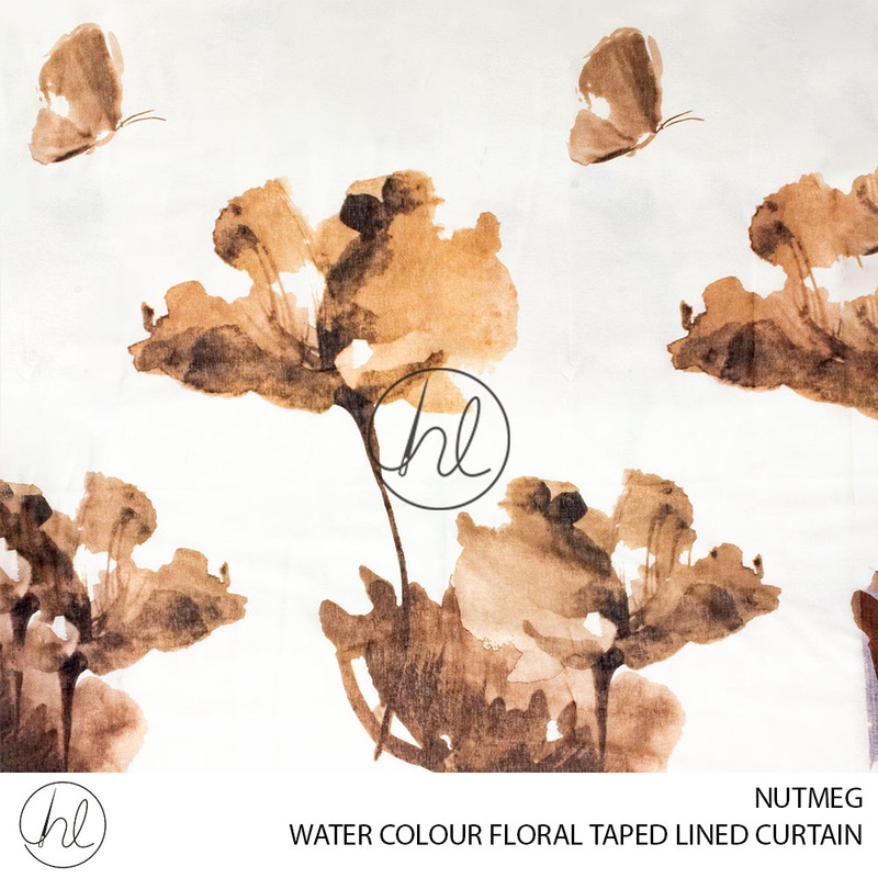 TAPED LINED READY-MADE CURTAIN WATER COLOUR FLORALS NUTMEG 225X218CM