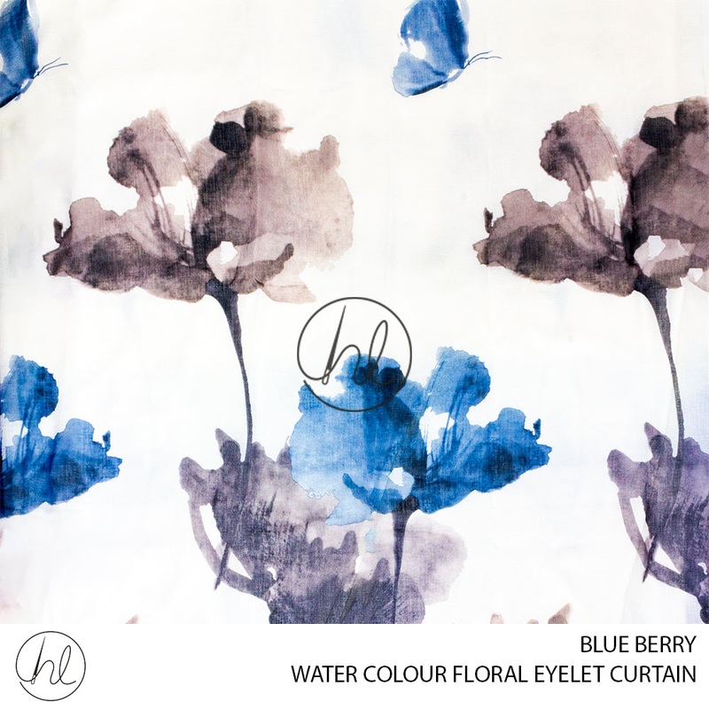EYELET READY-MADE CURTAIN WATER COLOUR FLORALS BLUE BERRY 225X220CM