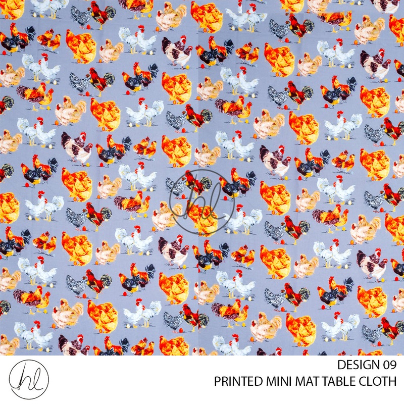 PRINTED MINI MATT TABLE CLOTH LJ HEN/BLUE/GREY 145X250