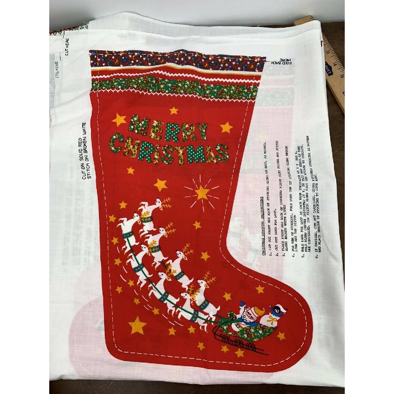 Vintage Valtex Fabrics Cut & Sew Panel 1970s/80s Christmas Stocking Set of Two