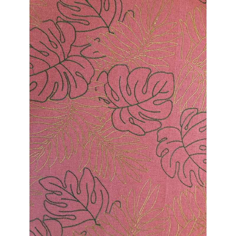 Peach with green and gold leaves, 3 yards