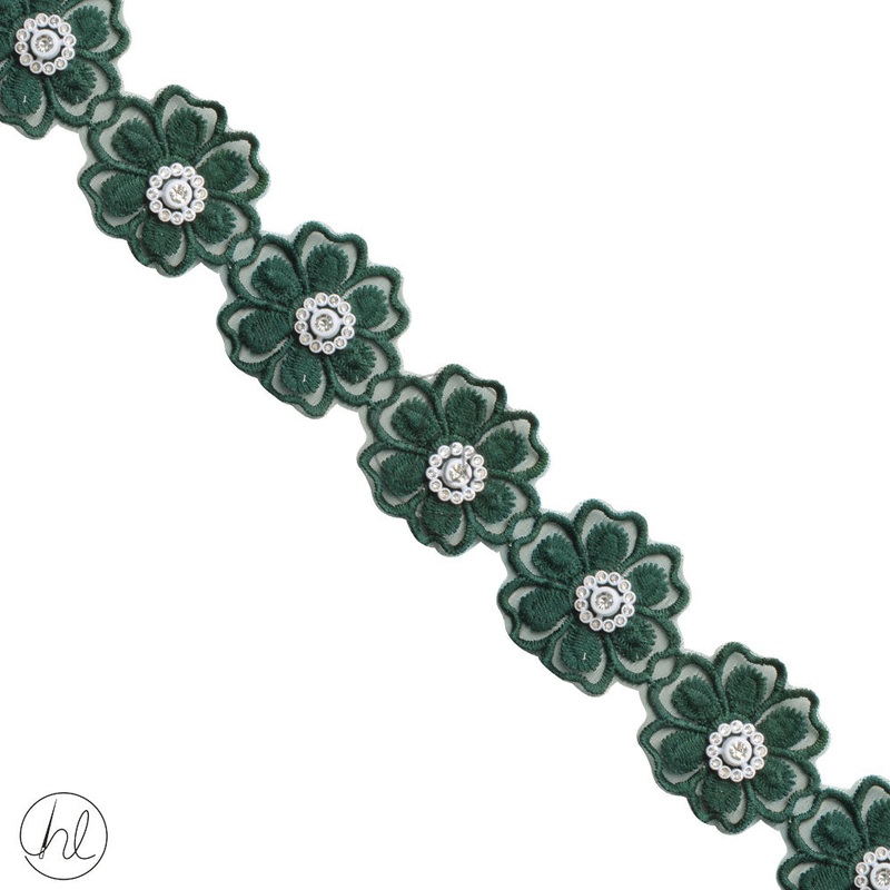 BRAIDS DIAMANTE BOTTLE GREEN 50MM PER M