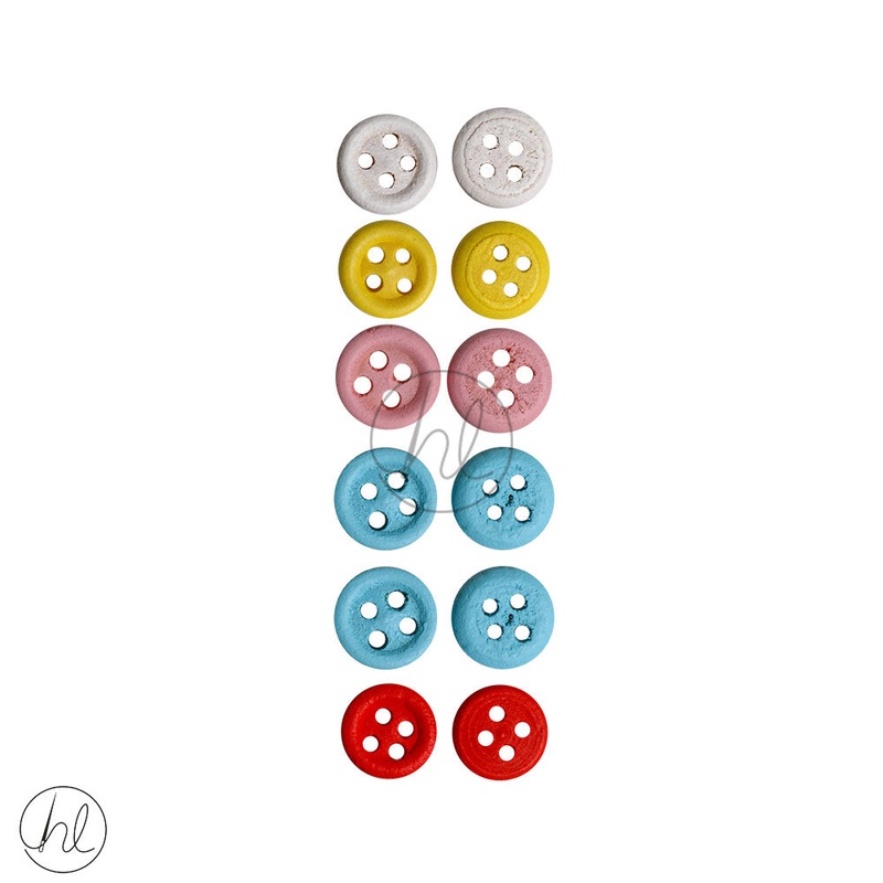 BUTTONS WOODEN SML 12 PER PACK ASSORTED HJ