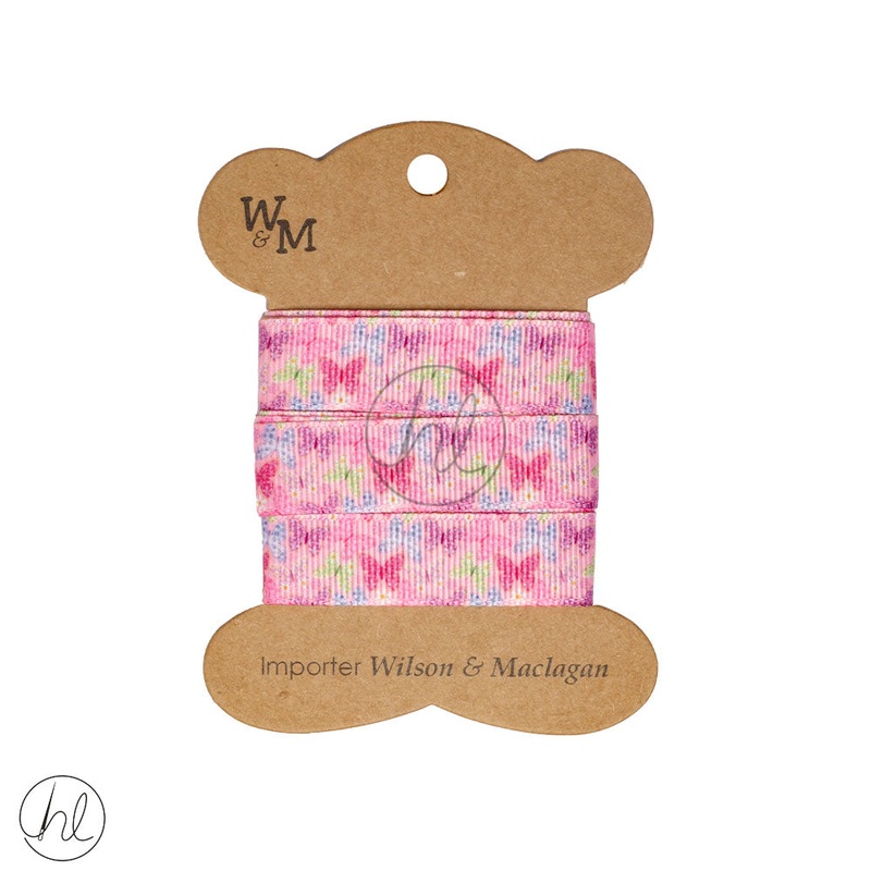 RIBBON BUTTERFLY PINK/GREEN CB3410 2M PER PACK