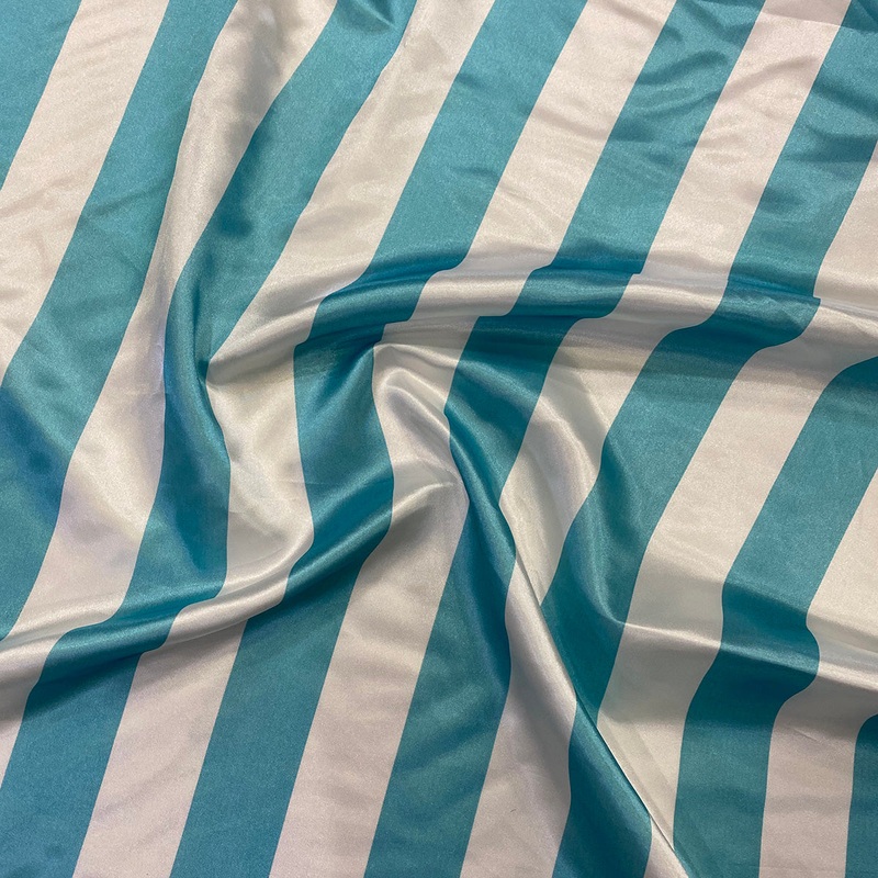 2" Satin Stripe Wholesale Fabric in White and Aqua