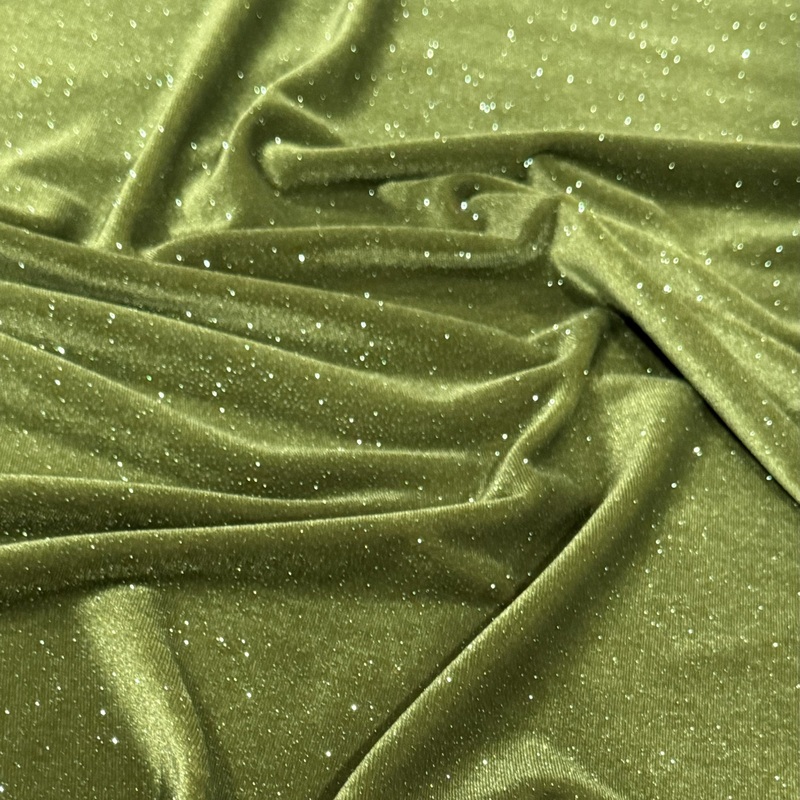 Glitter Velour Wholesale Fabric in Olive