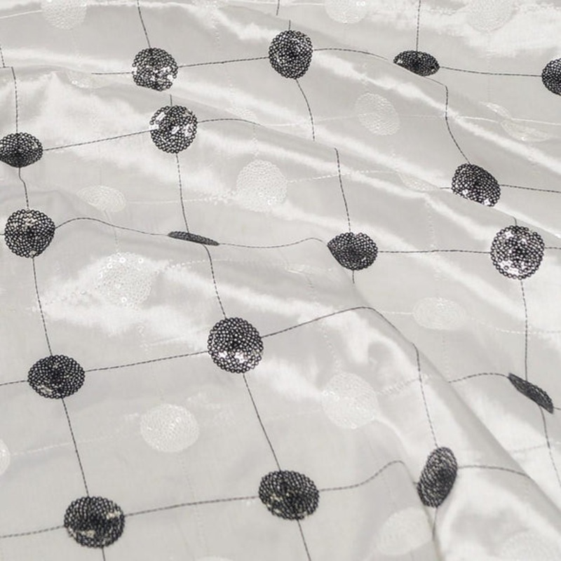 Luna Sequins Taffeta Wholesale Fabric in Black on White