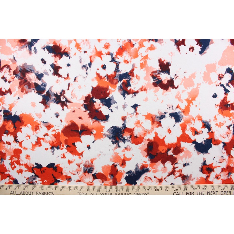Printed Cotton Jersey Fabric in Floral Splash of Orange