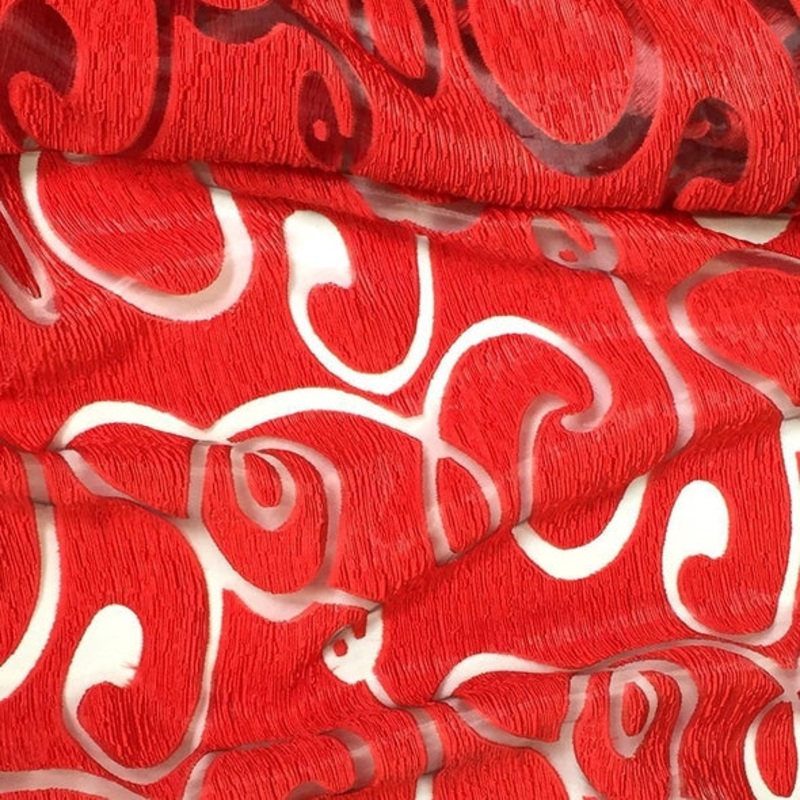 Contempo Scroll Sheer Wholesale Fabric in Red