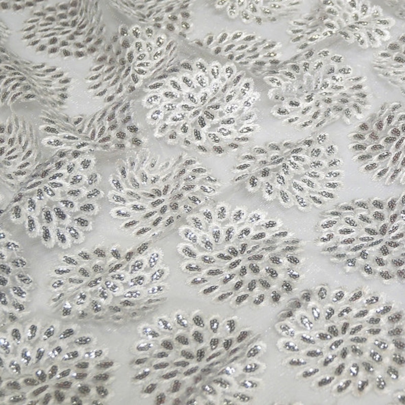 Dahlia Sequins Wholesale Fabric in White