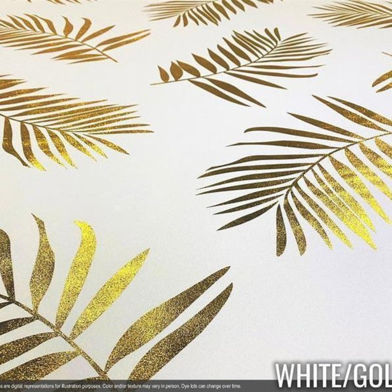 Leaf (Metallic Print) Wholesale Fabric in White and Gold