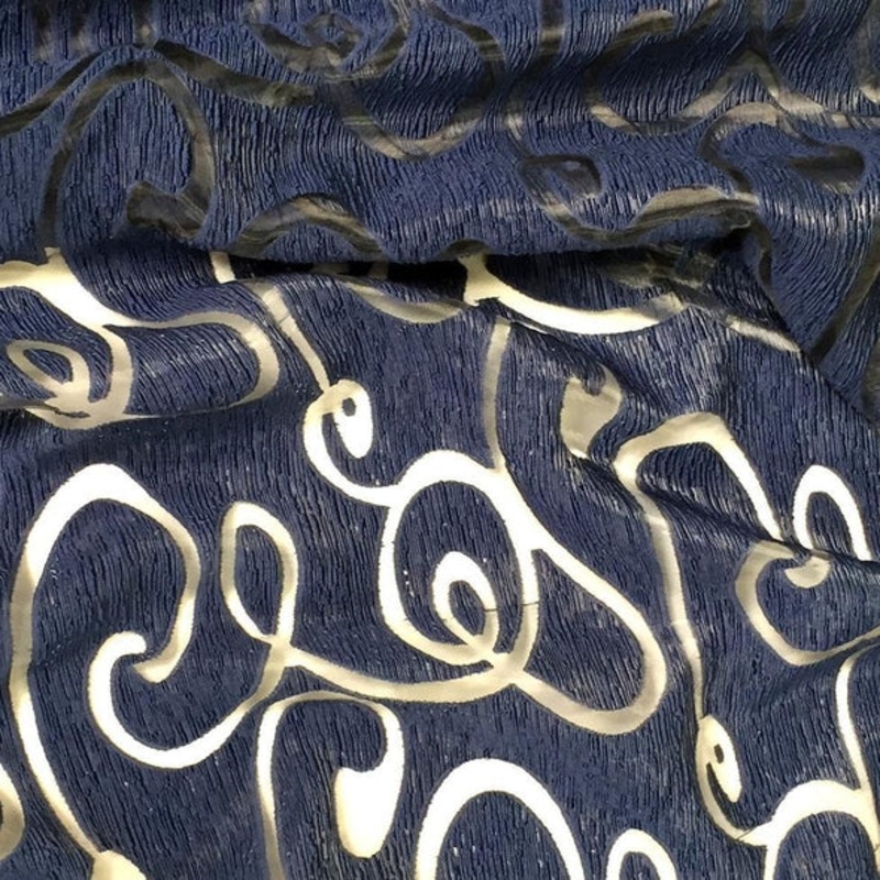 Contempo Scroll Sheer Wholesale Fabric in Navy
