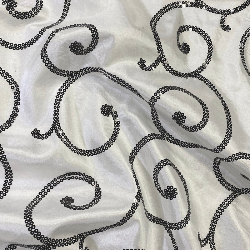 Swirl Sequins Taffeta Wholesale Fabric in Black and White