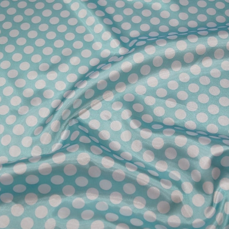 Satin Polka Dot Wholesale Fabric in White and Teal Green