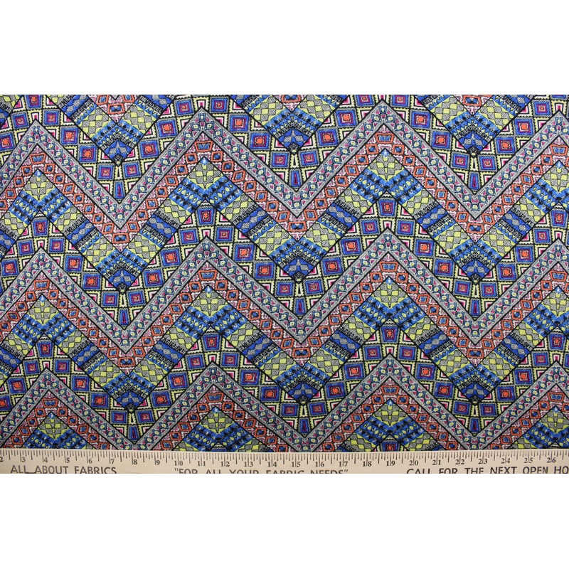 Printed Cotton Jersey Fabric in Aztec Maze