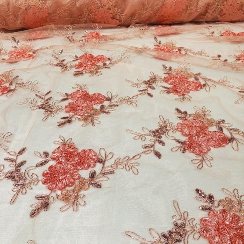 Ribbon Mesh Lace Wholesale Fabric in Blush