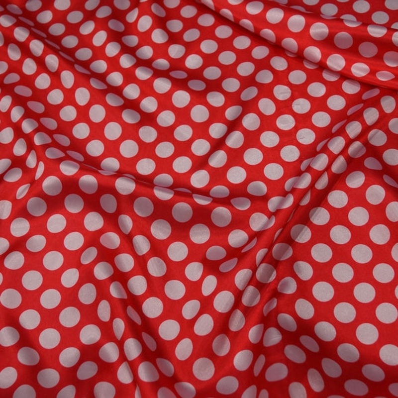 Satin Polka Dot Wholesale Fabric in White and Red