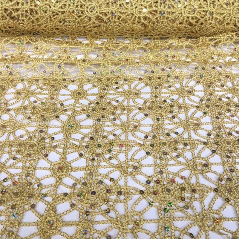 Flower Chain Lace Wholesale Fabric in Gold and Gold