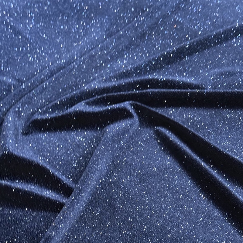 Glitter Velour Wholesale Fabric in Navy