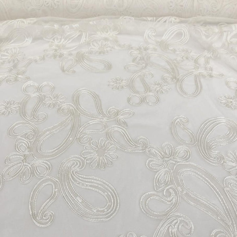 Paisley Floret Sequins Wholesale Fabric in Ivory