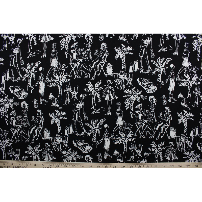 Happy Hour Cotton Decorator Fabric in Black