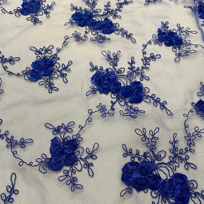 Baby Rose Embroidery Wholesale Fabric in Royal