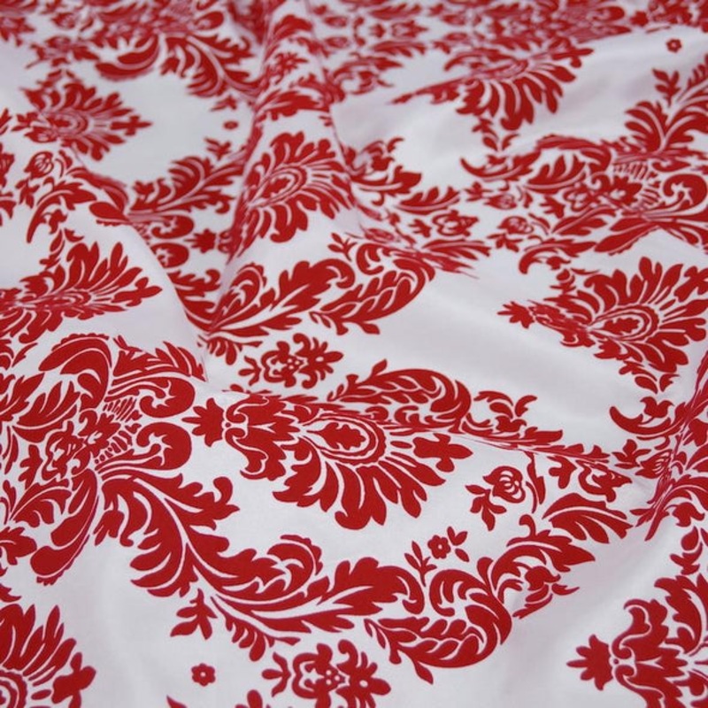 Damask Flocking Taffeta Wholesale Fabric in Red on White