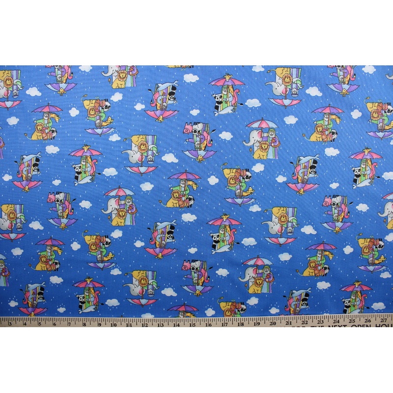 Noah's Ark Cotton Fabric in Blue