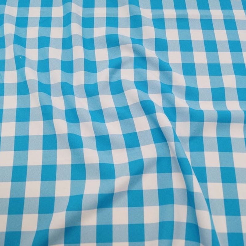 Polyester Checker (Gingham) Wholesale Fabric in Turquoise