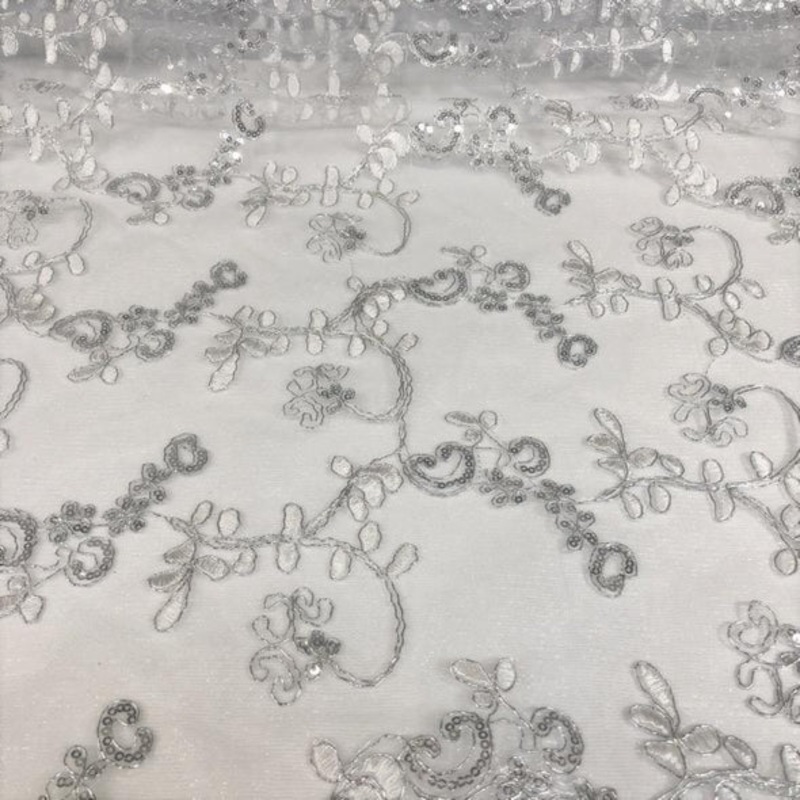 Basil Leaf Embroidery Wholesale Fabric in White