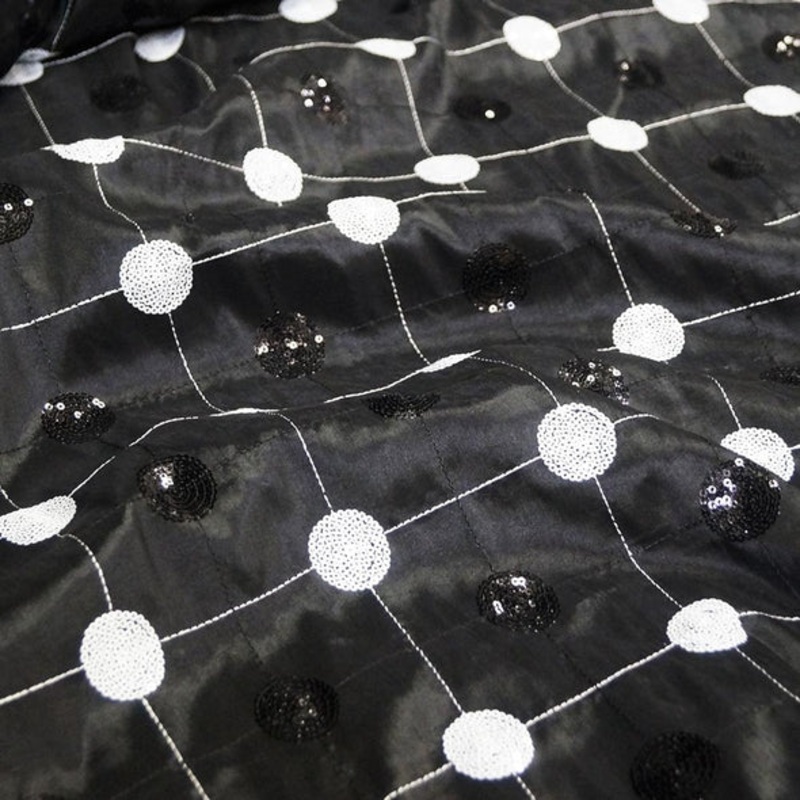 Luna Sequins Taffeta Wholesale Fabric in White on Black