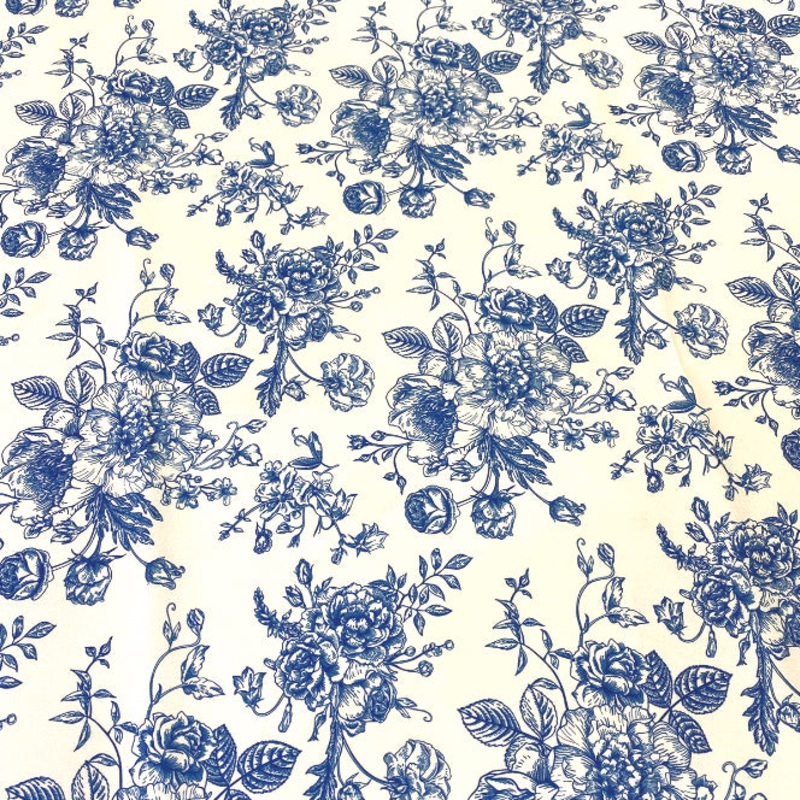 French Toile (Poly Print) Wholesale Fabric in Royal Blue