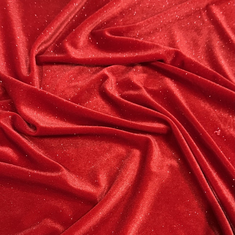 Glitter Velour Wholesale Fabric in Red
